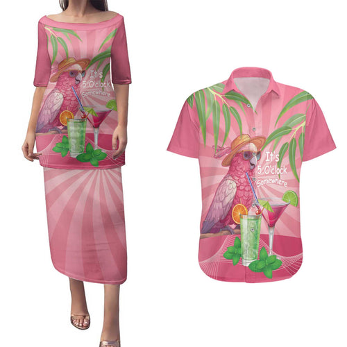 Chilling Pink Cockatoo Australia Couples Matching Puletasi and Hawaiian Shirt It's 5 O’Clock Somewhere Cocktail - Aussie Hoodie