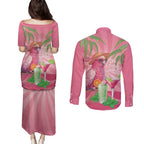 Chilling Pink Cockatoo Australia Couples Matching Puletasi and Long Sleeve Button Shirt It's 5 O’Clock Somewhere Cocktail - Aussie Hoodie