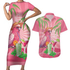 Chilling Pink Cockatoo Australia Couples Matching Short Sleeve Bodycon Dress and Hawaiian Shirt It's 5 O’Clock Somewhere Cocktail - Aussie Hoodie