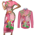 Chilling Pink Cockatoo Australia Couples Matching Short Sleeve Bodycon Dress and Long Sleeve Button Shirt It's 5 O’Clock Somewhere Cocktail - Aussie Hoodie
