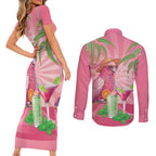 Chilling Pink Cockatoo Australia Couples Matching Short Sleeve Bodycon Dress and Long Sleeve Button Shirt It's 5 O’Clock Somewhere Cocktail - Aussie Hoodie