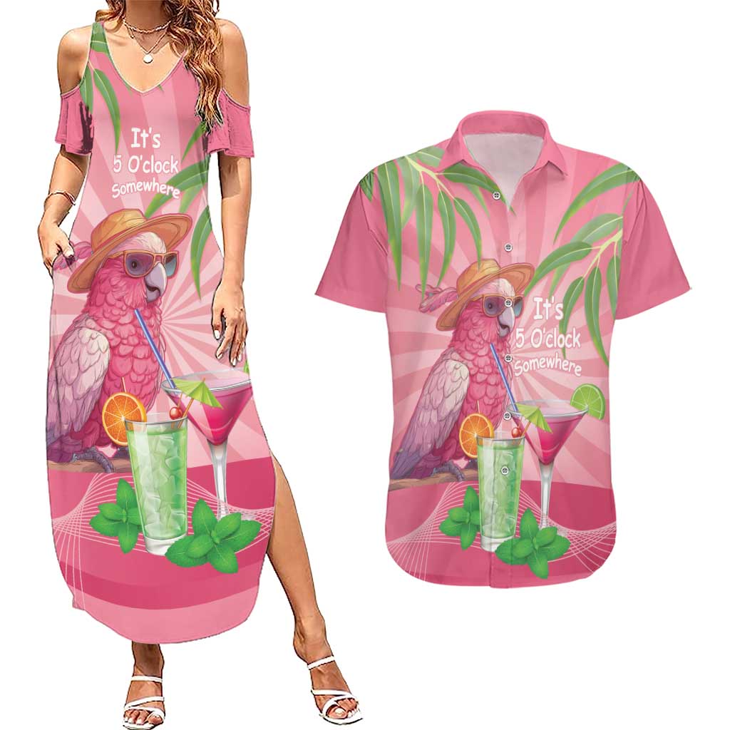 Chilling Pink Cockatoo Australia Couples Matching Summer Maxi Dress and Hawaiian Shirt It's 5 O’Clock Somewhere Cocktail - Aussie Hoodie