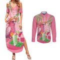 Chilling Pink Cockatoo Australia Couples Matching Summer Maxi Dress and Long Sleeve Button Shirt It's 5 O’Clock Somewhere Cocktail - Aussie Hoodie