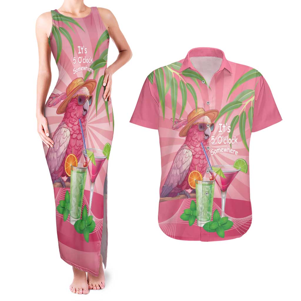 Chilling Pink Cockatoo Australia Couples Matching Tank Maxi Dress and Hawaiian Shirt It's 5 O’Clock Somewhere Cocktail - Aussie Hoodie