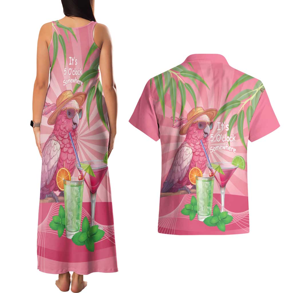 Chilling Pink Cockatoo Australia Couples Matching Tank Maxi Dress and Hawaiian Shirt It's 5 O’Clock Somewhere Cocktail - Aussie Hoodie