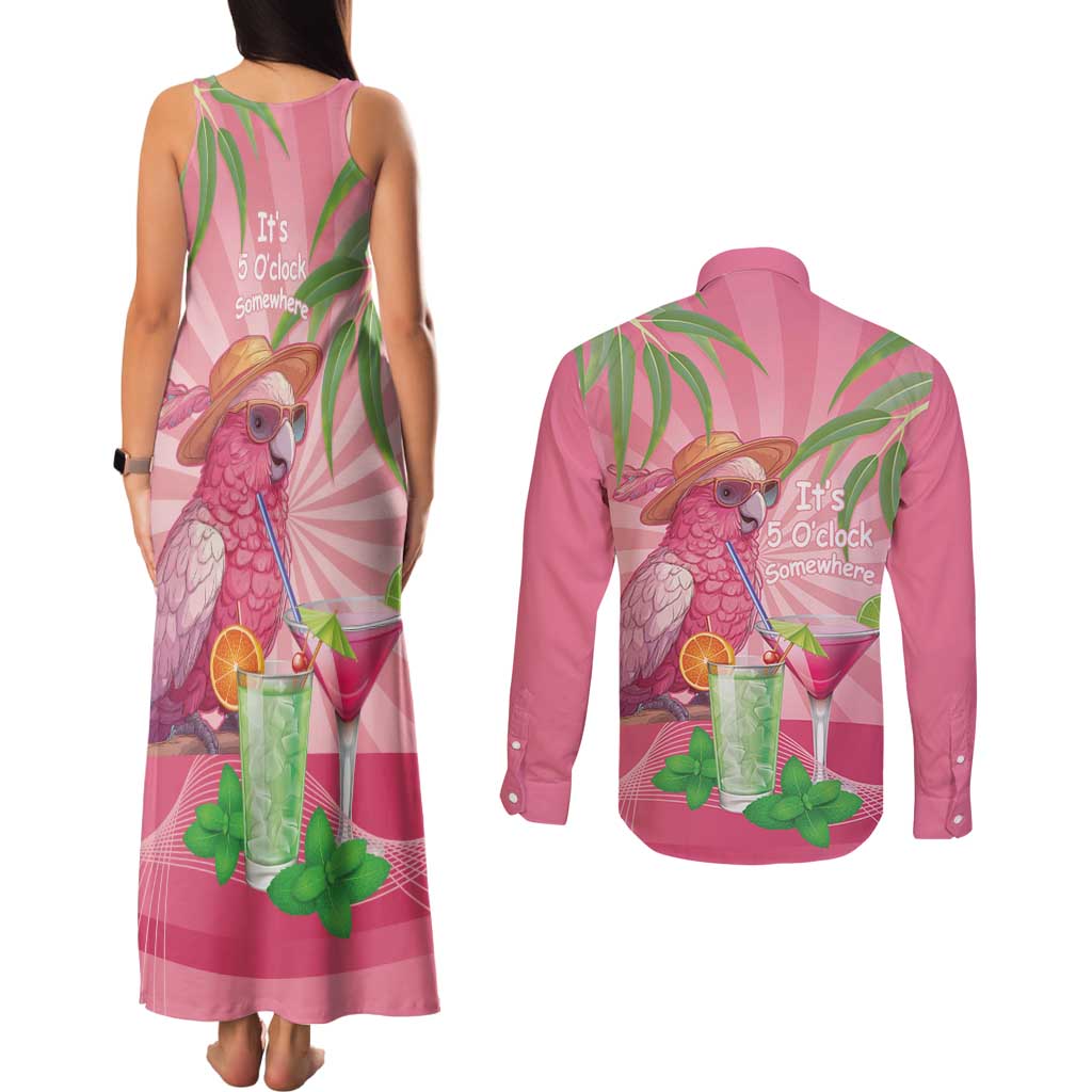 Chilling Pink Cockatoo Australia Couples Matching Tank Maxi Dress and Long Sleeve Button Shirt It's 5 O’Clock Somewhere Cocktail - Aussie Hoodie