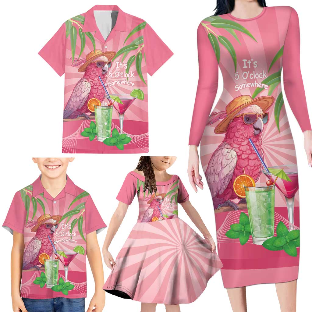 Chilling Pink Cockatoo Australia Family Matching Long Sleeve Bodycon Dress and Hawaiian Shirt It's 5 O’Clock Somewhere Cocktail - Aussie Hoodie