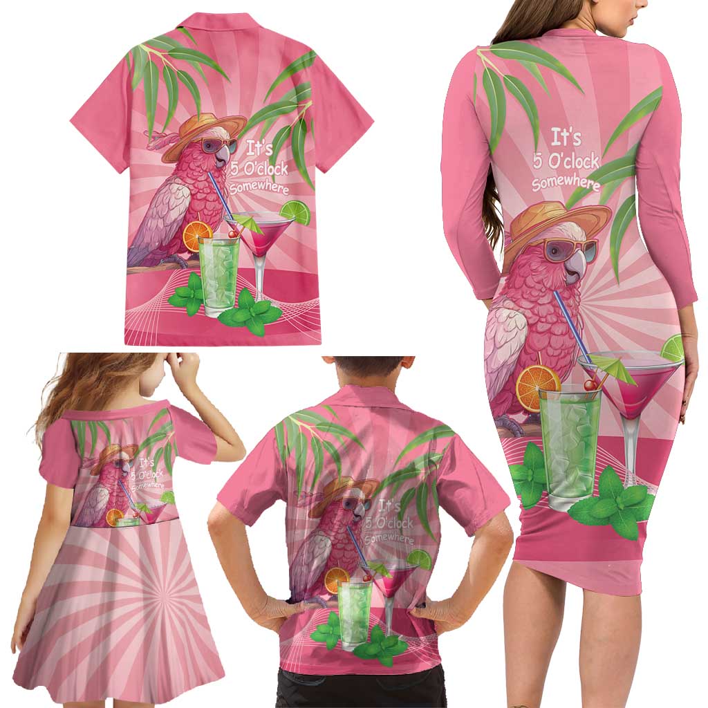 Chilling Pink Cockatoo Australia Family Matching Long Sleeve Bodycon Dress and Hawaiian Shirt It's 5 O’Clock Somewhere Cocktail - Aussie Hoodie