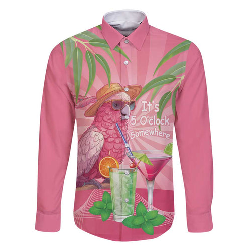 Chilling Pink Cockatoo Australia Family Matching Long Sleeve Bodycon Dress and Hawaiian Shirt It's 5 O’Clock Somewhere Cocktail - Aussie Hoodie