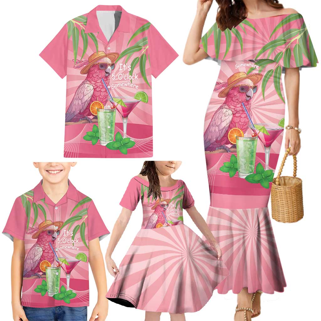 Chilling Pink Cockatoo Australia Family Matching Mermaid Dress and Hawaiian Shirt It's 5 O’Clock Somewhere Cocktail - Aussie Hoodie