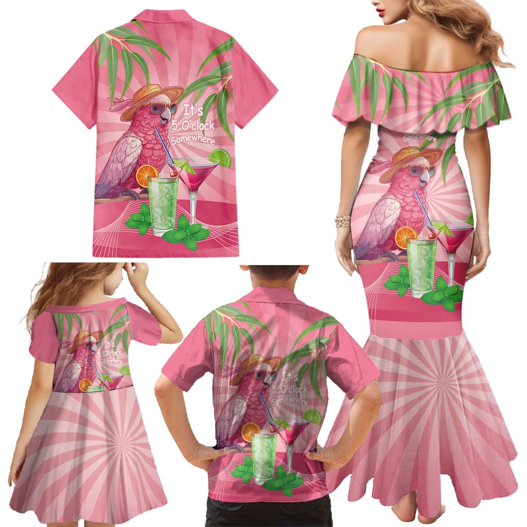 Chilling Pink Cockatoo Australia Family Matching Mermaid Dress and Hawaiian Shirt It's 5 O’Clock Somewhere Cocktail - Aussie Hoodie