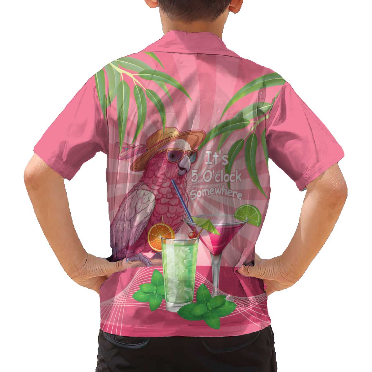 Chilling Pink Cockatoo Australia Family Matching Off The Shoulder Long Sleeve Dress and Hawaiian Shirt It's 5 O’Clock Somewhere Cocktail - Aussie Hoodie