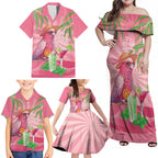 Chilling Pink Cockatoo Australia Family Matching Off Shoulder Maxi Dress and Hawaiian Shirt It's 5 O’Clock Somewhere Cocktail - Aussie Hoodie