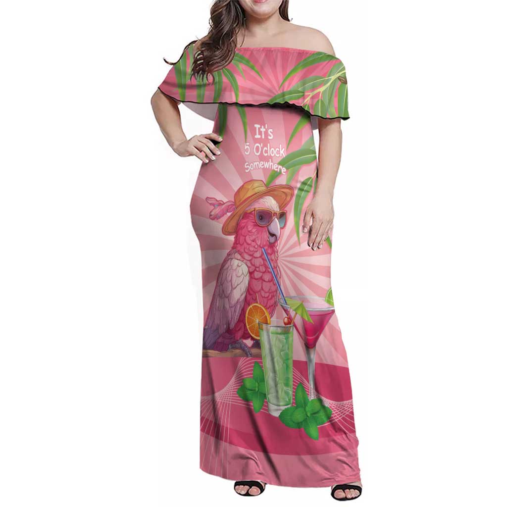 Chilling Pink Cockatoo Australia Family Matching Off Shoulder Maxi Dress and Hawaiian Shirt It's 5 O’Clock Somewhere Cocktail - Aussie Hoodie