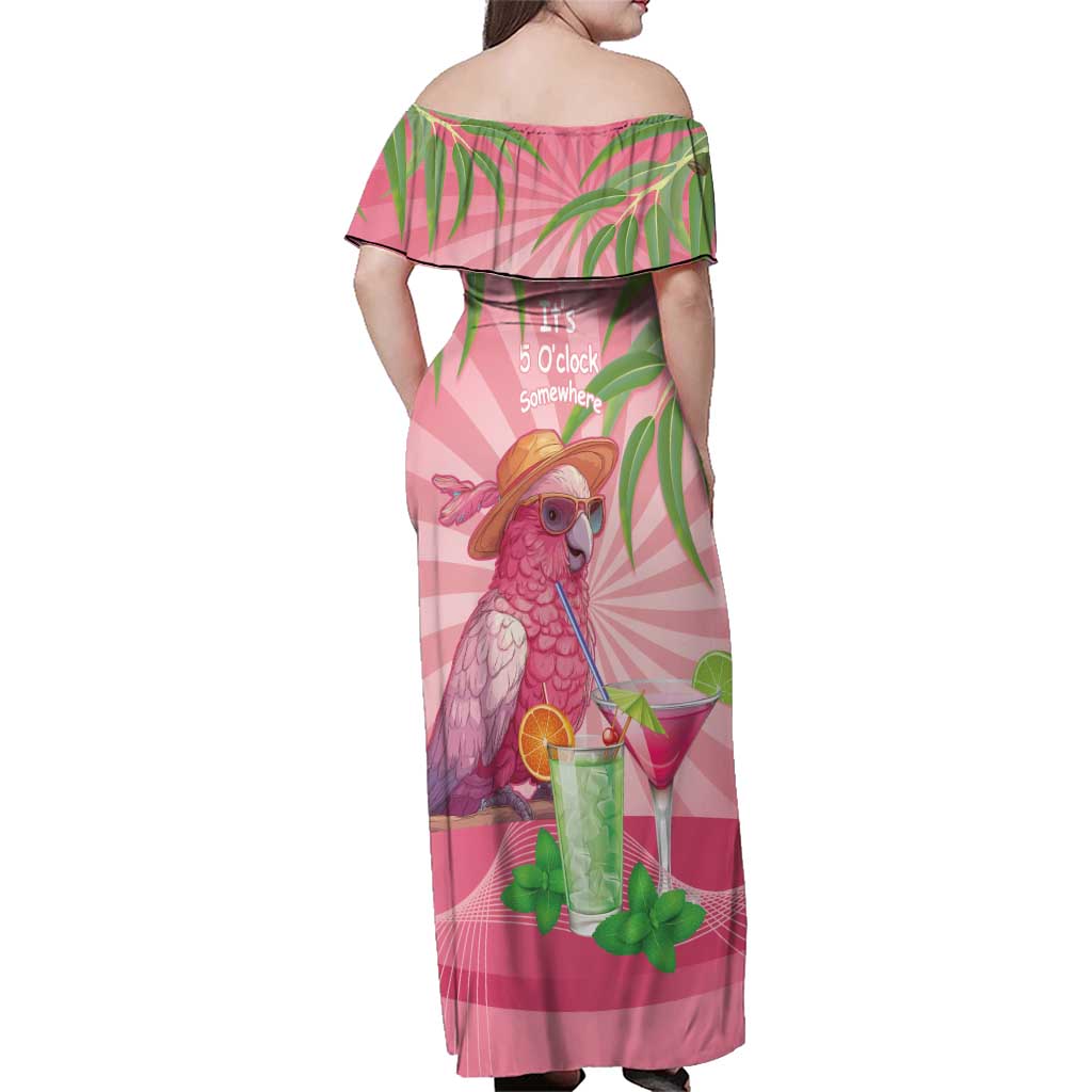 Chilling Pink Cockatoo Australia Family Matching Off Shoulder Maxi Dress and Hawaiian Shirt It's 5 O’Clock Somewhere Cocktail - Aussie Hoodie
