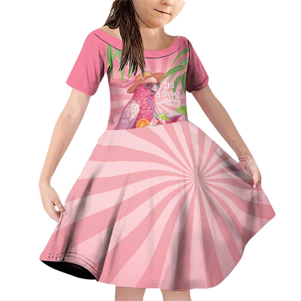 Chilling Pink Cockatoo Australia Family Matching Off Shoulder Short Dress and Hawaiian Shirt It's 5 O’Clock Somewhere Cocktail - Aussie Hoodie