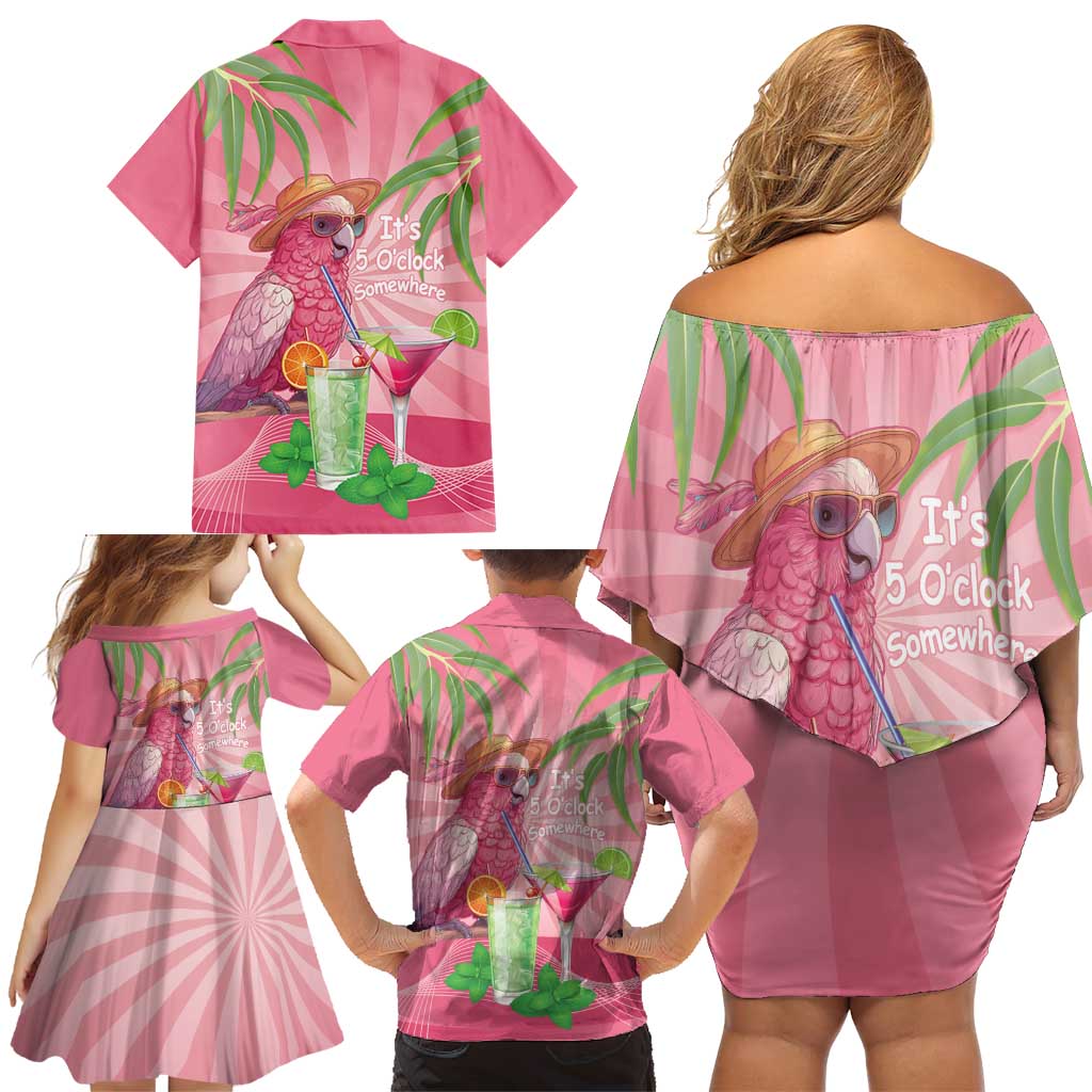 Chilling Pink Cockatoo Australia Family Matching Off Shoulder Short Dress and Hawaiian Shirt It's 5 O’Clock Somewhere Cocktail - Aussie Hoodie