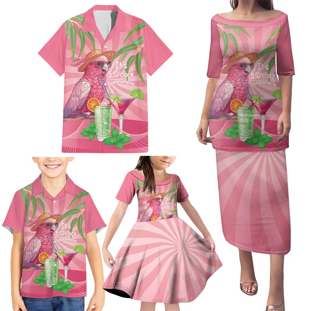 Chilling Pink Cockatoo Australia Family Matching Puletasi and Hawaiian Shirt It's 5 O’Clock Somewhere Cocktail - Aussie Hoodie
