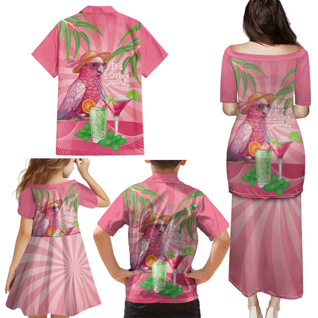 Chilling Pink Cockatoo Australia Family Matching Puletasi and Hawaiian Shirt It's 5 O’Clock Somewhere Cocktail - Aussie Hoodie