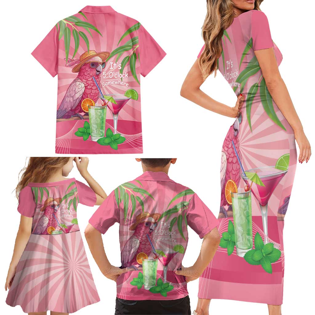 Chilling Pink Cockatoo Australia Family Matching Short Sleeve Bodycon Dress and Hawaiian Shirt It's 5 O’Clock Somewhere Cocktail - Aussie Hoodie