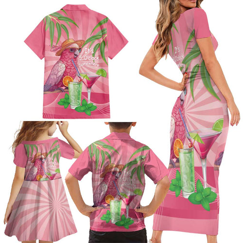Chilling Pink Cockatoo Australia Family Matching Short Sleeve Bodycon Dress and Hawaiian Shirt It's 5 O’Clock Somewhere Cocktail - Aussie Hoodie