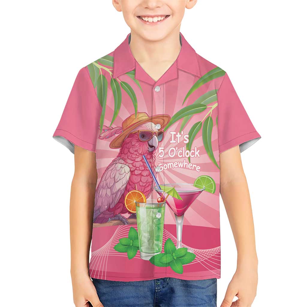 Chilling Pink Cockatoo Australia Family Matching Short Sleeve Bodycon Dress and Hawaiian Shirt It's 5 O’Clock Somewhere Cocktail - Aussie Hoodie