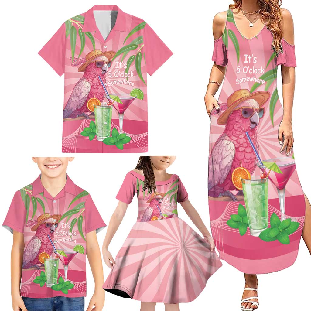 Chilling Pink Cockatoo Australia Family Matching Summer Maxi Dress and Hawaiian Shirt It's 5 O’Clock Somewhere Cocktail - Aussie Hoodie