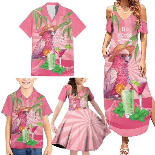 Chilling Pink Cockatoo Australia Family Matching Summer Maxi Dress and Hawaiian Shirt It's 5 O’Clock Somewhere Cocktail - Aussie Hoodie