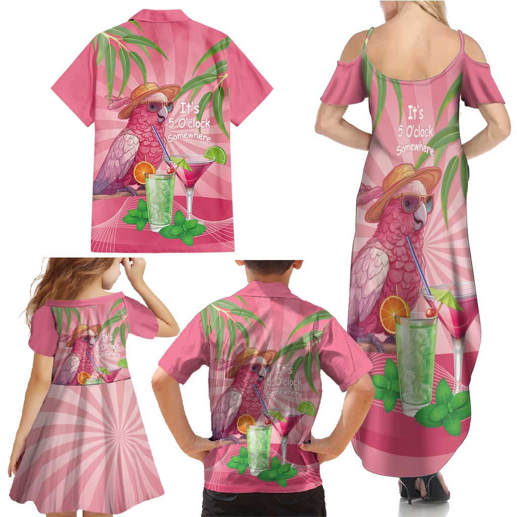 Chilling Pink Cockatoo Australia Family Matching Summer Maxi Dress and Hawaiian Shirt It's 5 O’Clock Somewhere Cocktail - Aussie Hoodie