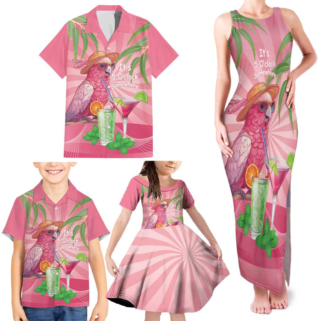 Chilling Pink Cockatoo Australia Family Matching Tank Maxi Dress and Hawaiian Shirt It's 5 O’Clock Somewhere Cocktail - Aussie Hoodie