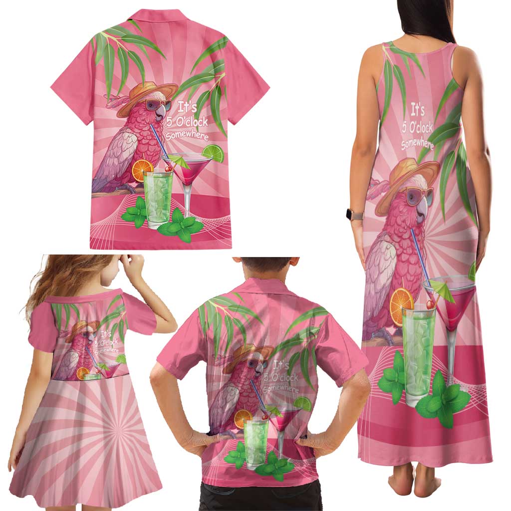 Chilling Pink Cockatoo Australia Family Matching Tank Maxi Dress and Hawaiian Shirt It's 5 O’Clock Somewhere Cocktail - Aussie Hoodie