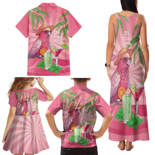 Chilling Pink Cockatoo Australia Family Matching Tank Maxi Dress and Hawaiian Shirt It's 5 O’Clock Somewhere Cocktail - Aussie Hoodie