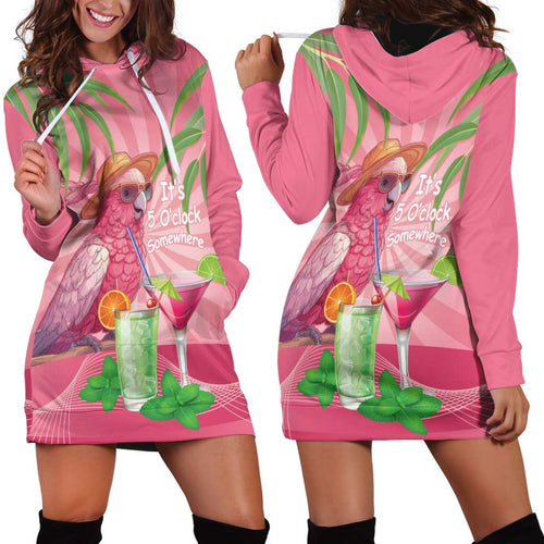 Chilling Pink Cockatoo Australia Hoodie Dress It's 5 O’Clock Somewhere Cocktail - Aussie Hoodie