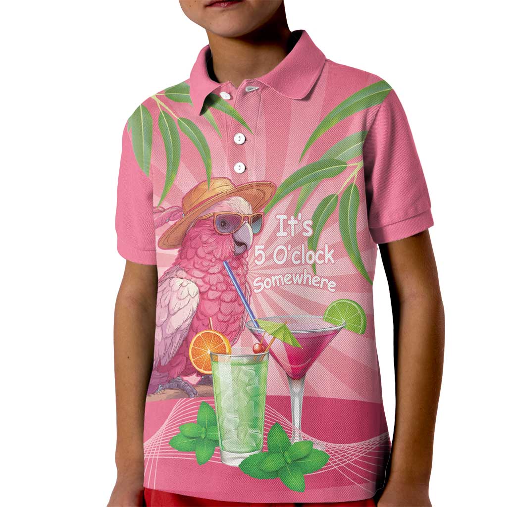 Chilling Pink Cockatoo Australia Kid Polo Shirt It's 5 O’Clock Somewhere Cocktail - Aussie Hoodie
