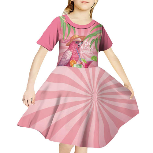 Chilling Pink Cockatoo Australia Kid Short Sleeve Dress It's 5 O’Clock Somewhere Cocktail - Aussie Hoodie