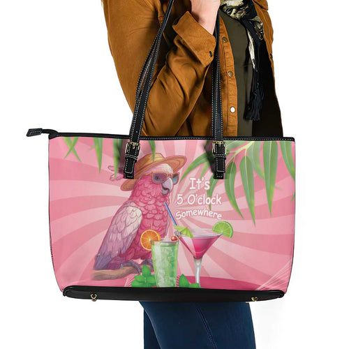 Chilling Pink Cockatoo Australia Leather Tote Bag It's 5 O’Clock Somewhere Cocktail - Aussie Hoodie