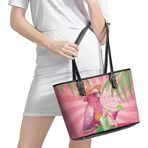 Chilling Pink Cockatoo Australia Leather Tote Bag It's 5 O’Clock Somewhere Cocktail - Aussie Hoodie