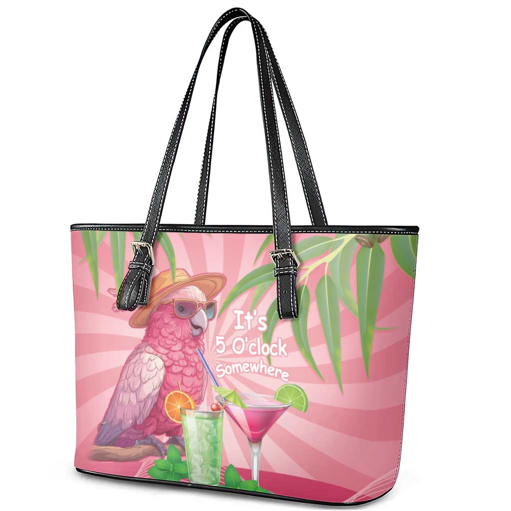 Chilling Pink Cockatoo Australia Leather Tote Bag It's 5 O’Clock Somewhere Cocktail - Aussie Hoodie