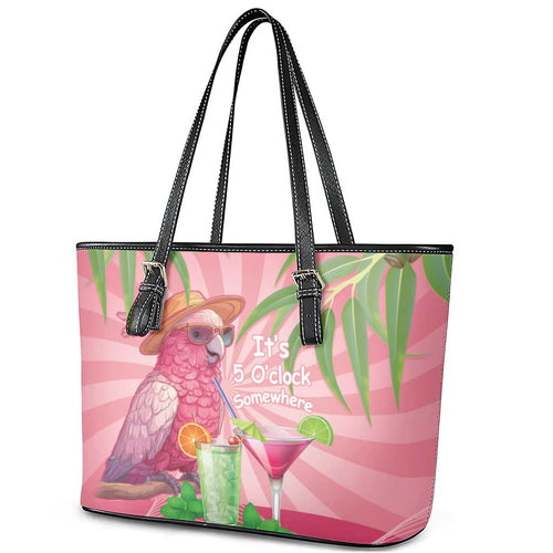 Chilling Pink Cockatoo Australia Leather Tote Bag It's 5 O’Clock Somewhere Cocktail - Aussie Hoodie