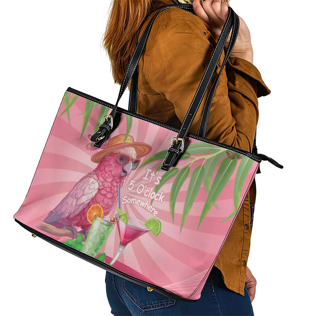 Chilling Pink Cockatoo Australia Leather Tote Bag It's 5 O’Clock Somewhere Cocktail - Aussie Hoodie