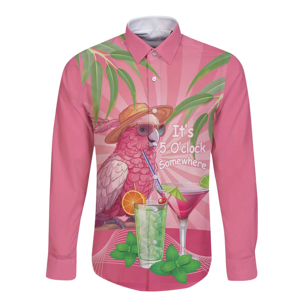Chilling Pink Cockatoo Australia Long Sleeve Button Shirt It's 5 O’Clock Somewhere Cocktail - Aussie Hoodie