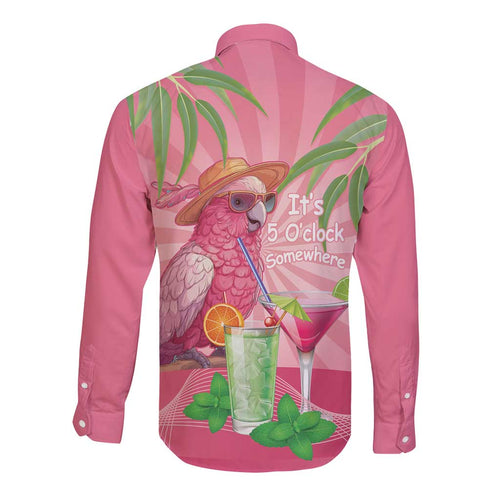 Chilling Pink Cockatoo Australia Long Sleeve Button Shirt It's 5 O’Clock Somewhere Cocktail - Aussie Hoodie