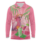 Chilling Pink Cockatoo Australia Long Sleeve Polo Shirt It's 5 O’Clock Somewhere Cocktail - Aussie Hoodie