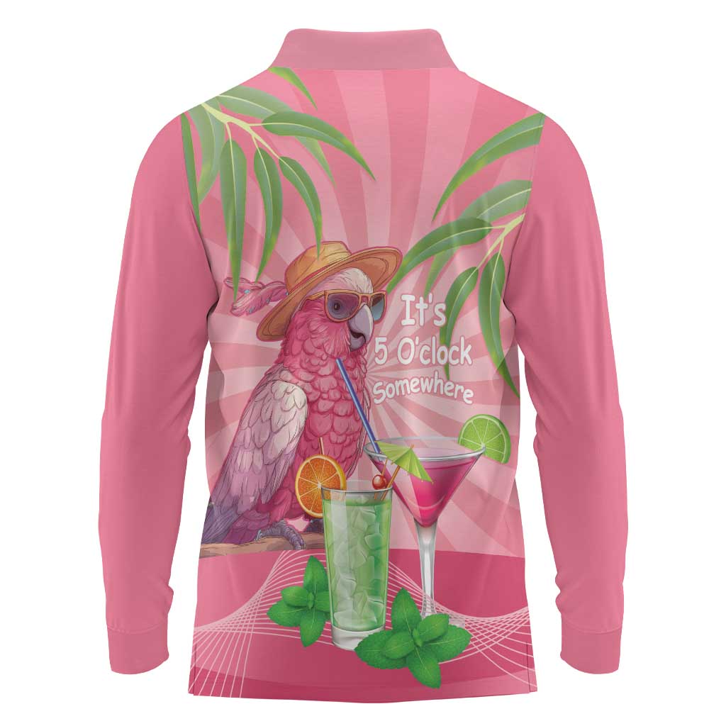 Chilling Pink Cockatoo Australia Long Sleeve Polo Shirt It's 5 O’Clock Somewhere Cocktail - Aussie Hoodie
