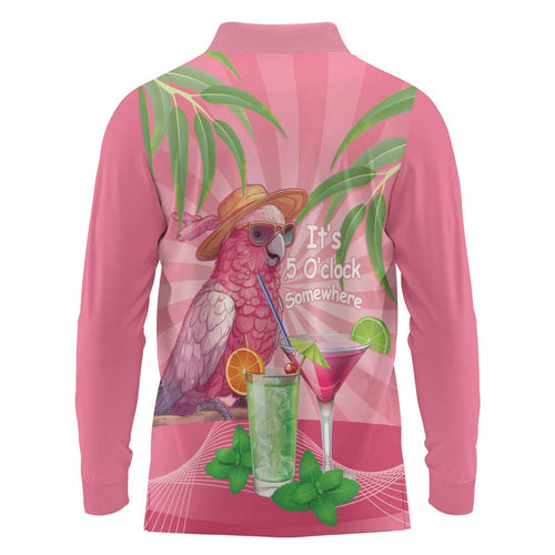 Chilling Pink Cockatoo Australia Long Sleeve Polo Shirt It's 5 O’Clock Somewhere Cocktail - Aussie Hoodie