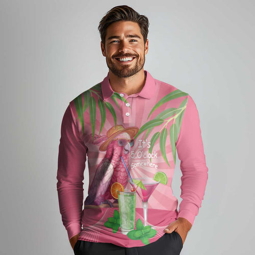 Chilling Pink Cockatoo Australia Long Sleeve Polo Shirt It's 5 O’Clock Somewhere Cocktail - Aussie Hoodie