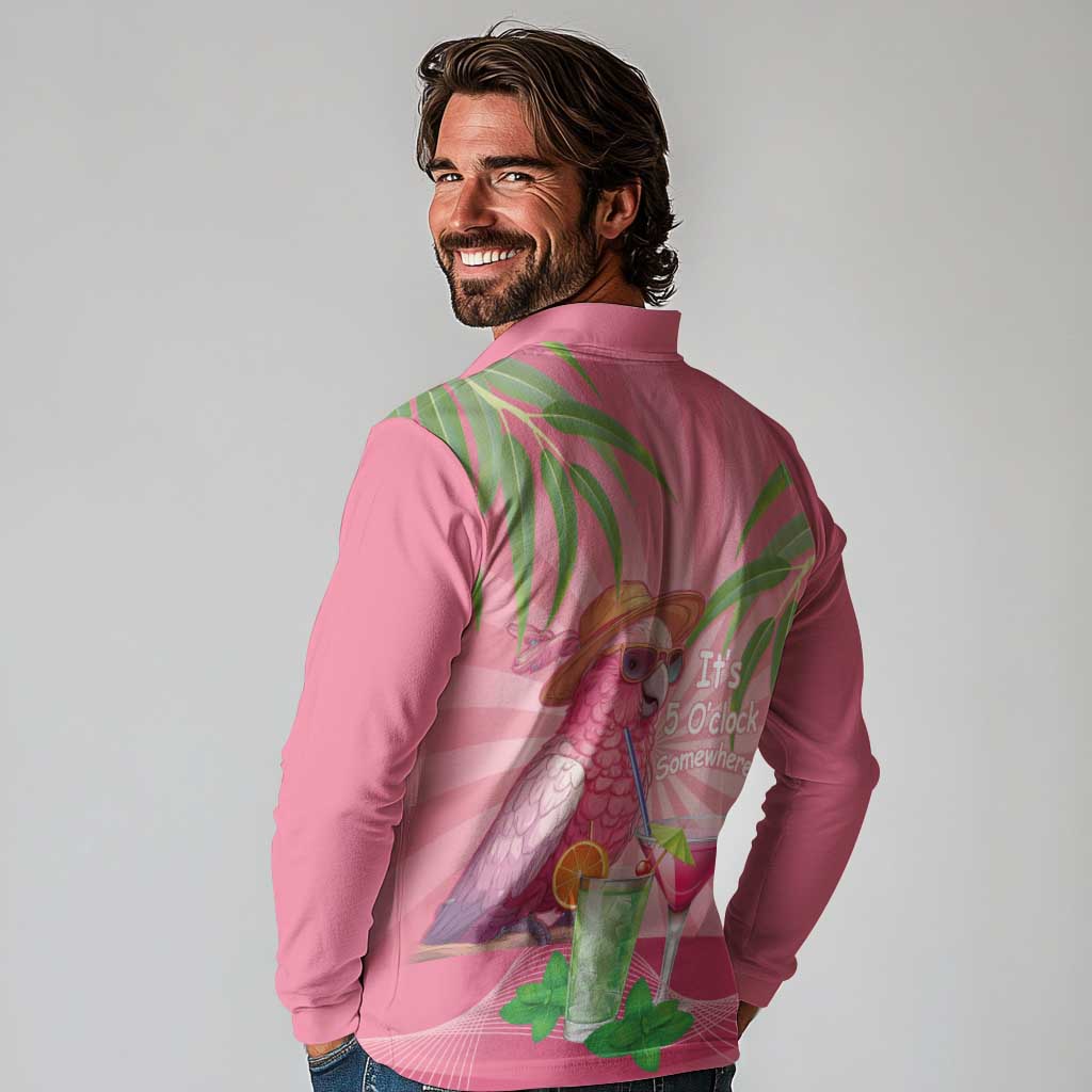 Chilling Pink Cockatoo Australia Long Sleeve Polo Shirt It's 5 O’Clock Somewhere Cocktail - Aussie Hoodie