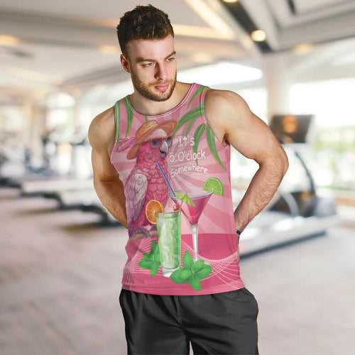 Chilling Pink Cockatoo Australia Men Tank Top It's 5 O’Clock Somewhere Cocktail - Aussie Hoodie