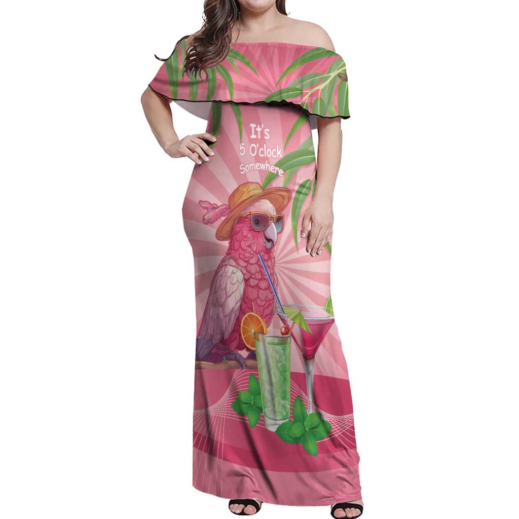 Chilling Pink Cockatoo Australia Off Shoulder Maxi Dress It's 5 O’Clock Somewhere Cocktail - Aussie Hoodie