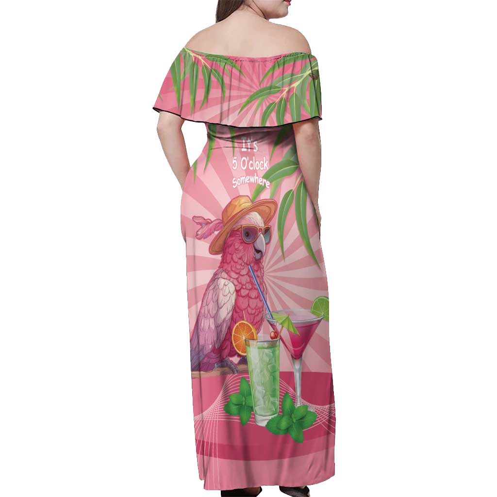 Chilling Pink Cockatoo Australia Off Shoulder Maxi Dress It's 5 O’Clock Somewhere Cocktail - Aussie Hoodie